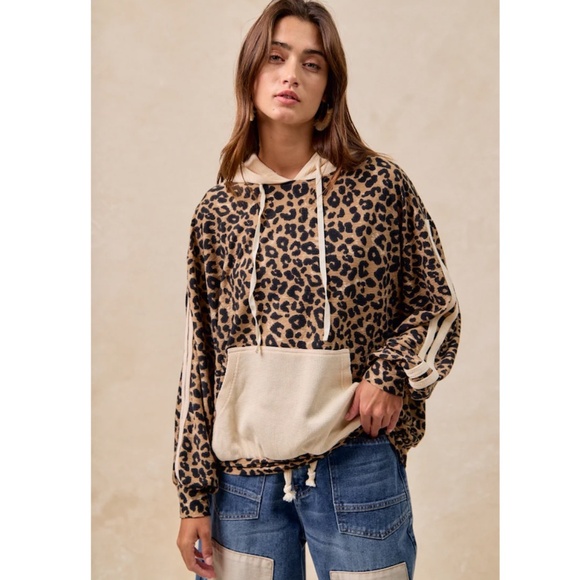 "The Eva" Waffle Thermal Leopard Mix Hoodie - Picture 1 of 3